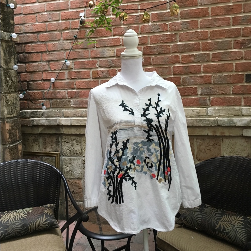 Embroidered White Long Sleeves Shirt